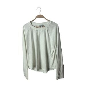 Evereve‎ Womens Solid Crew Neck Stretch Casual Knit Snap Sleeve XL Off White